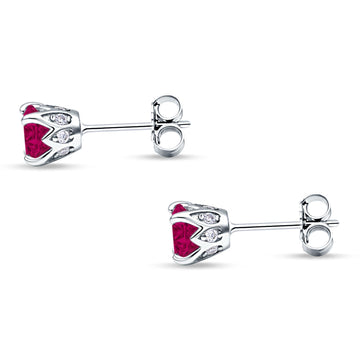 Round Hidden Halo Stud Earring Simulated Ruby 925 Sterling Silver Wholesale